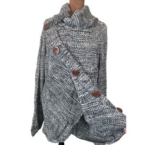 Grecerelle Sweater Women's 2X Black White Cowl Neck Asymmetrical EUC Chunky